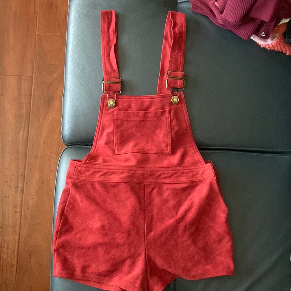 Red soft velvet overalls